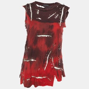 Balmain Red & Burgundy Cotton Pin Detail Sleeveless T-Shirt S, Shirts & Tops - Luxury Closet catalog