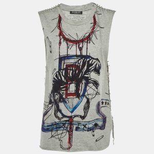 Balmain Grey Printed Cotton Knit Pin Detail T-Shirt M, Shirts & Tops - Luxury Closet catalog