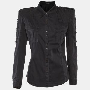Balmain Black Cotton Distressed Button Front Shirt M, Shirts & Tops - Luxury Closet catalog