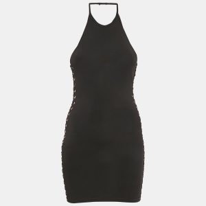 Balmain Black Knit Lace-Up Detail Halter Neck Mini Dress XS, Dresses - Luxury Closet catalog