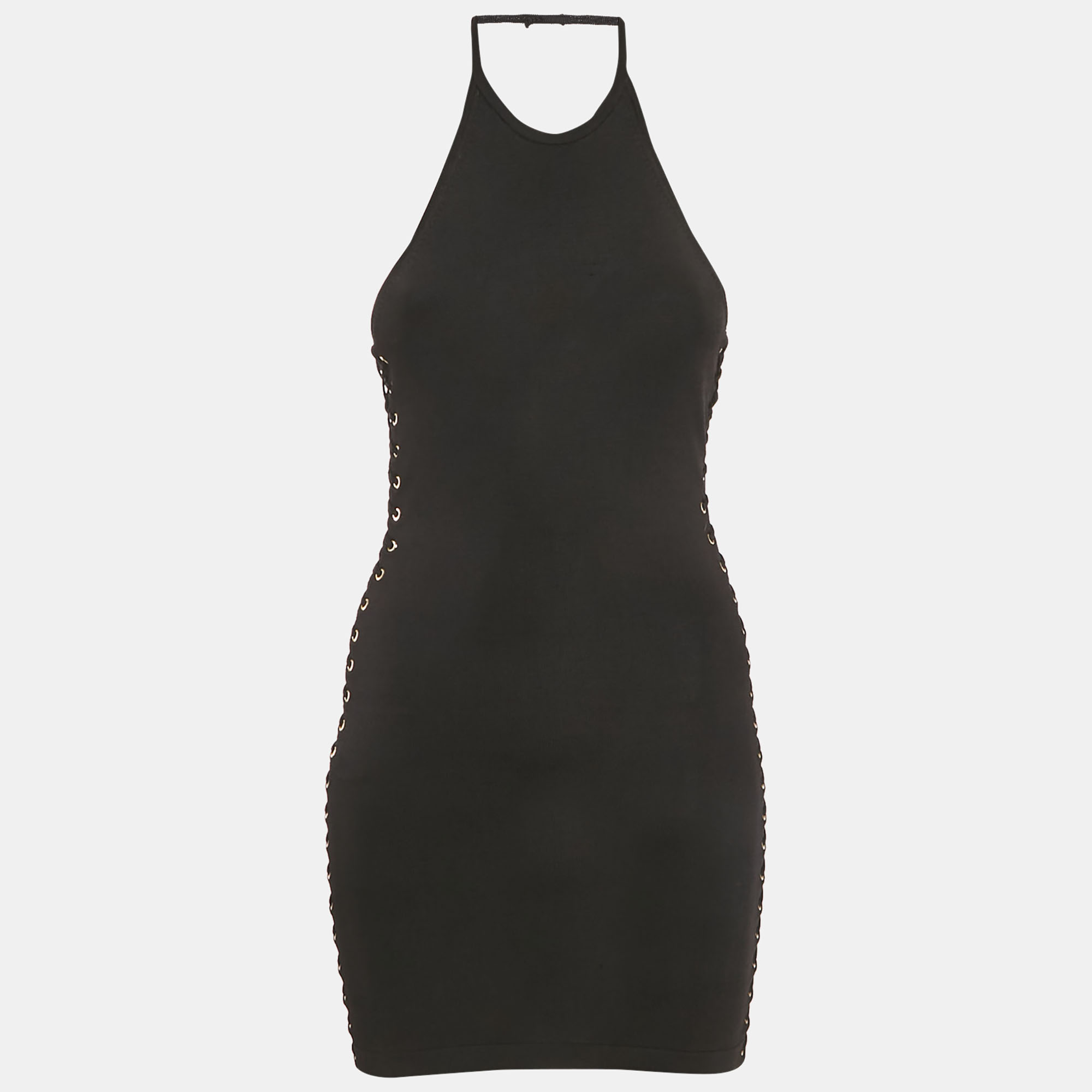 Balmain Black Knit Lace-Up Detail Halter Neck Mini Dress XS, Dresses - Luxury Closet catalog