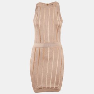 Balmain Dark Beige Stretch Knit Sleeveless Bodycon Mini Dress S, Dresses - Luxury Closet catalog