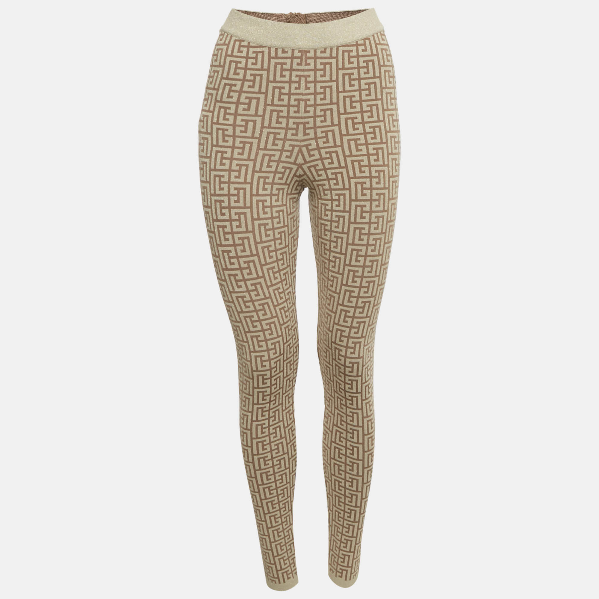 Balmain Brown Monogram Jacquard Lurex Leggings S, Clothing - Luxury Closet catalog