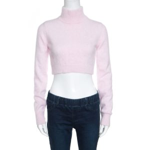 Balmain Pale Pink Wool Cropped High Neck Sweater S, Sweaters & Cardigans - Luxury Closet catalog