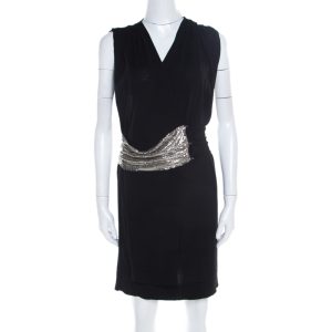 Balmain Black Knit Wool Chainmail Paneled Faux Wrap Mini Dress M, Dresses - Luxury Closet catalog