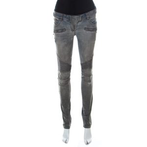 Balmain Grey Washed Denim Pintucked Panel Zip Detail Skinny Jeans S, Jeans - Luxury Closet catalog