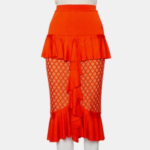 Balmain Orange Knit Ruffled Midi Skirt M, Skirts - Luxury Closet catalog