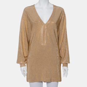 Balmain Gold Rhinestone Embellished Knit V-Neck Oversized Top M, Shirts & Tops - Luxury Closet catalog