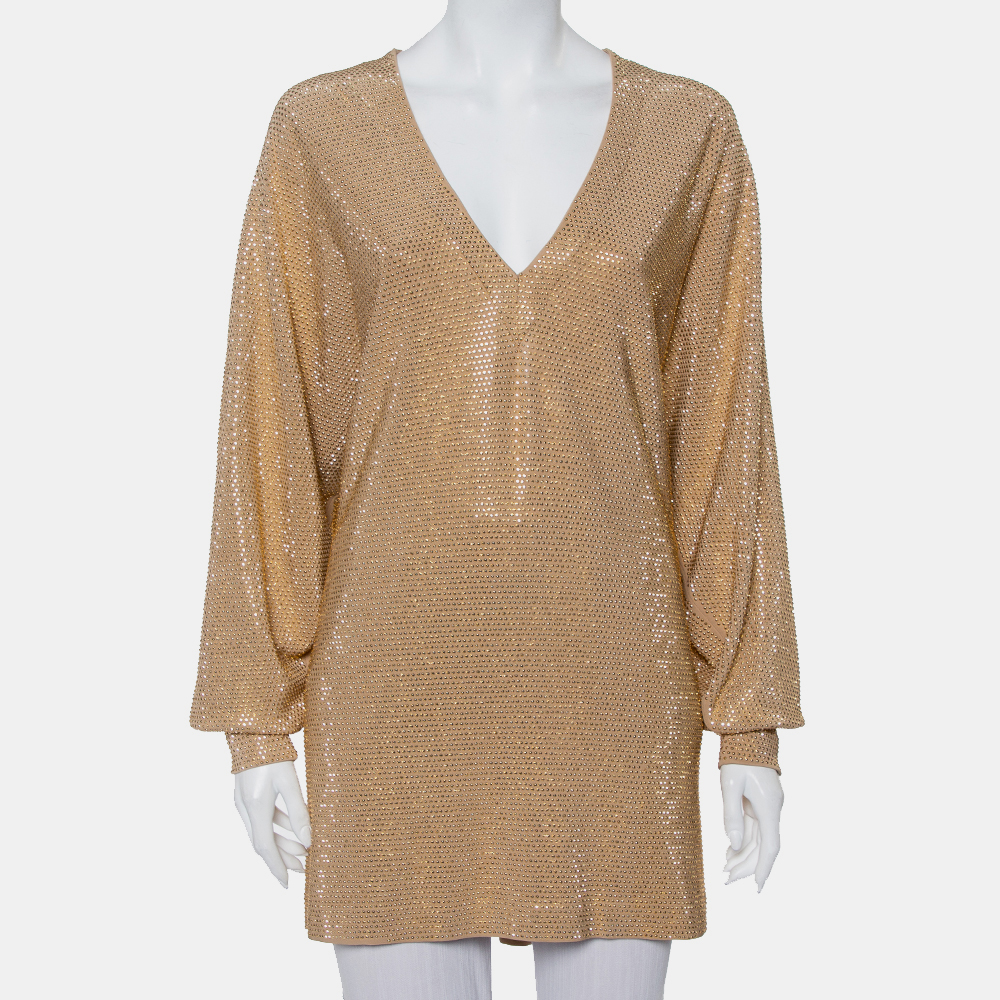 Balmain Gold Rhinestone Embellished Knit V-Neck Oversized Top M, Shirts & Tops - Luxury Closet catalog
