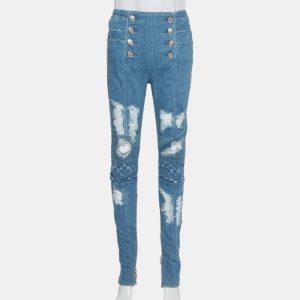 Balmain Blue Denim High Waist Distressed Jeans M, Jeans - Luxury Closet catalog