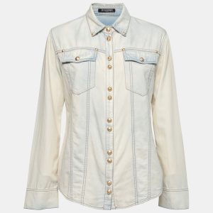 Balmain Bleached Blue Denim Long Sleeve Button Front Shirt M, Shirts & Tops - Luxury Closet catalog