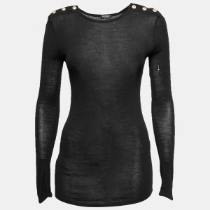 Balmain Black Wool Button Detail Long Sleeve Sweater M, Sweaters & Cardigans - Luxury Closet catalog