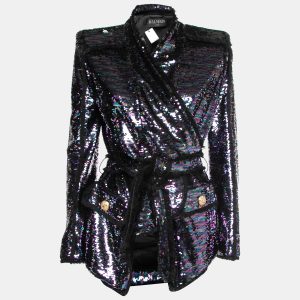 Balmain Purple Sequined Frayed Belted Blazer M, Coats & Jackets - Luxury Closet catalog