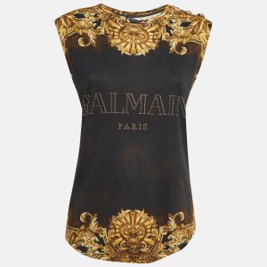 Balmain Black/Yellow Printed Jersey Sleeveless T-Shirt M, Shirts & Tops - Luxury Closet catalog