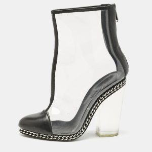 Balmain Black/Transparent Leather And PVC Cap Toe Ankle Length Boots Size 39, Boots - Luxury Closet catalog