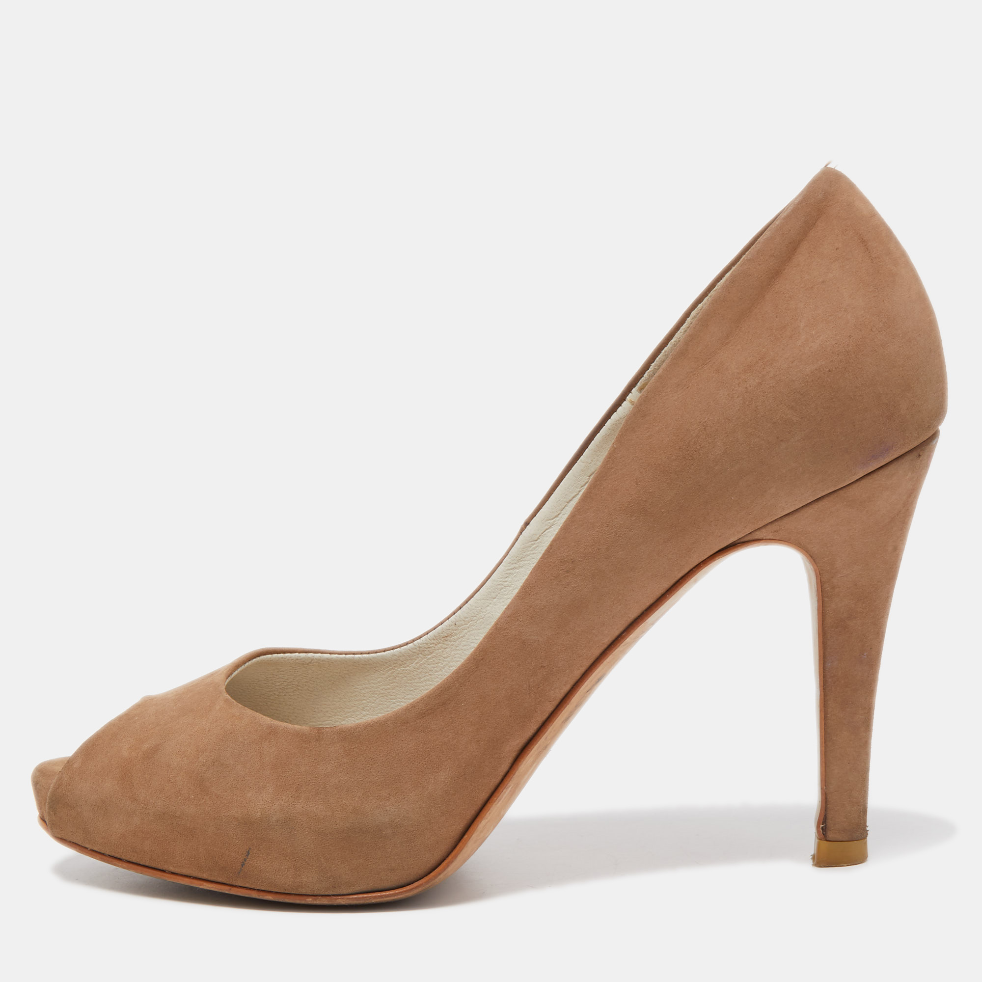 Balmain Brown Nubuck Leather Peep Toe Platform Pumps Size 37, Pumps - Luxury Closet catalog