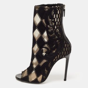 Balmain Black Mesh and Fabric Ankle Boots Size 38, Boots - Luxury Closet catalog