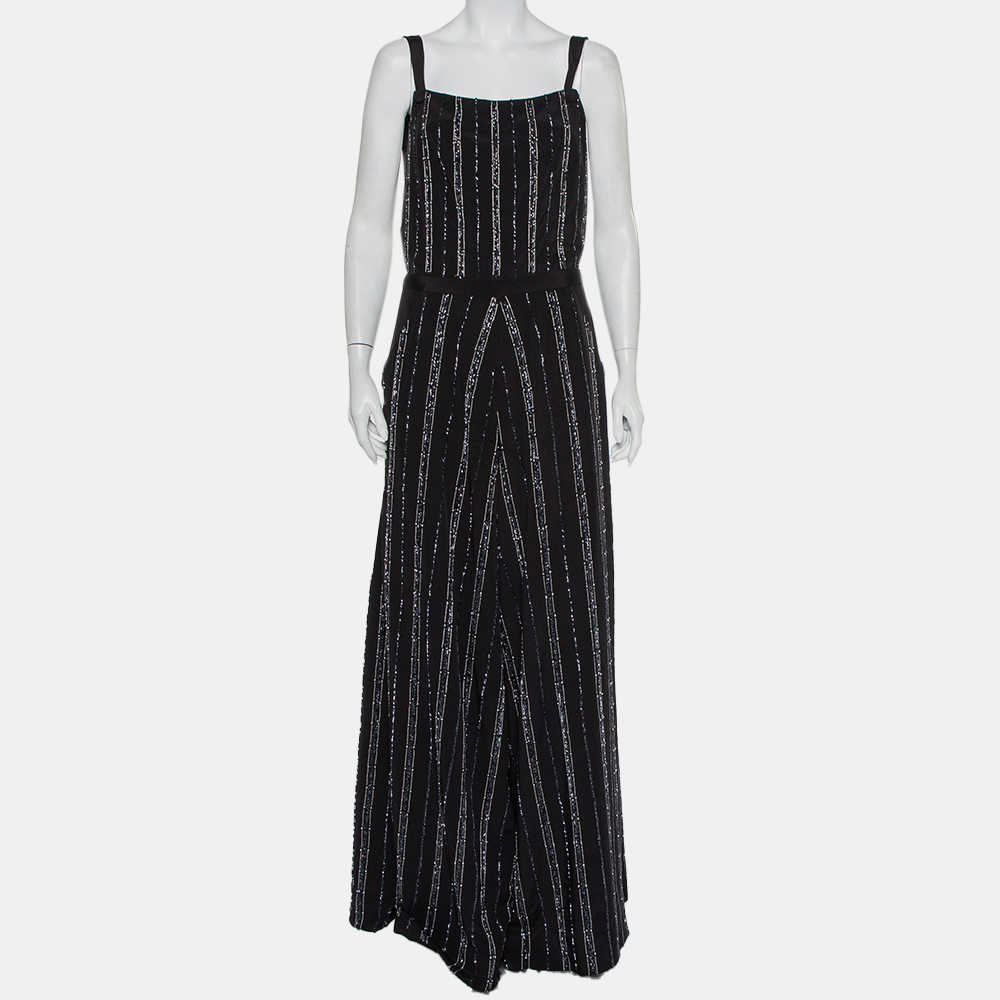 Bazza Alzouman Black Silk Sequin Embellished Open Back Wide Leg Jumpsuit L, Suits - Luxury Closet catalog