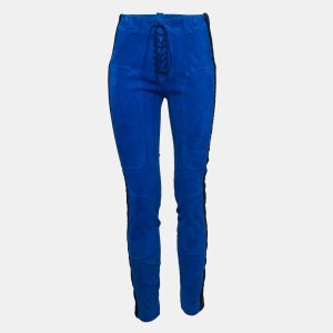 Ben Taverniti Blue Velvet Trim Suede Lace-Trim Unravel Project Trouser M, Clothing - Luxury Closet catalog