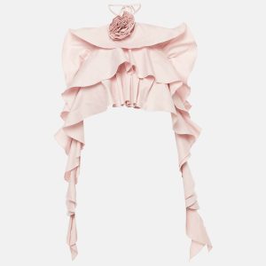 Blumarine Pink Cotton Halter Neck Ruffled Rose Detail Crop Top L, Shirts & Tops - Luxury Closet catalog