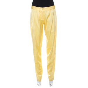 Blumarine Lemon Yellow Silk Relaxed Tapered Fit Trousers M, Clothing - Luxury Closet catalog