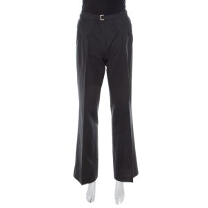 Boss Hugo Boss Black Pinstriped Cotton Wide Leg Belted Trousers S, Clothing - Luxury Closet catalog