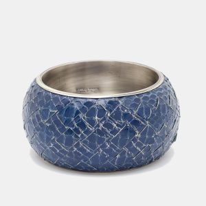 Bottega Veneta Blue Snakeskin Leather Sterling Silver Bangle Bracelet, Jewelry - Luxury Closet catalog