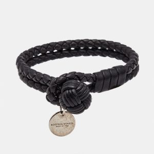 Bottega Veneta Black Intrecciato Leather Silver Tone Knot Bracelet, Jewelry - Luxury Closet catalog