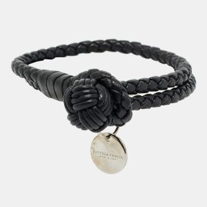 Bottega Veneta Black Intrecciato Leather Silver Tone Knot Bracelet, Jewelry - Luxury Closet catalog