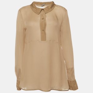 Bottega Veneta Beige Silk Crepe Full Sleeves Top M, Shirts & Tops - Luxury Closet catalog