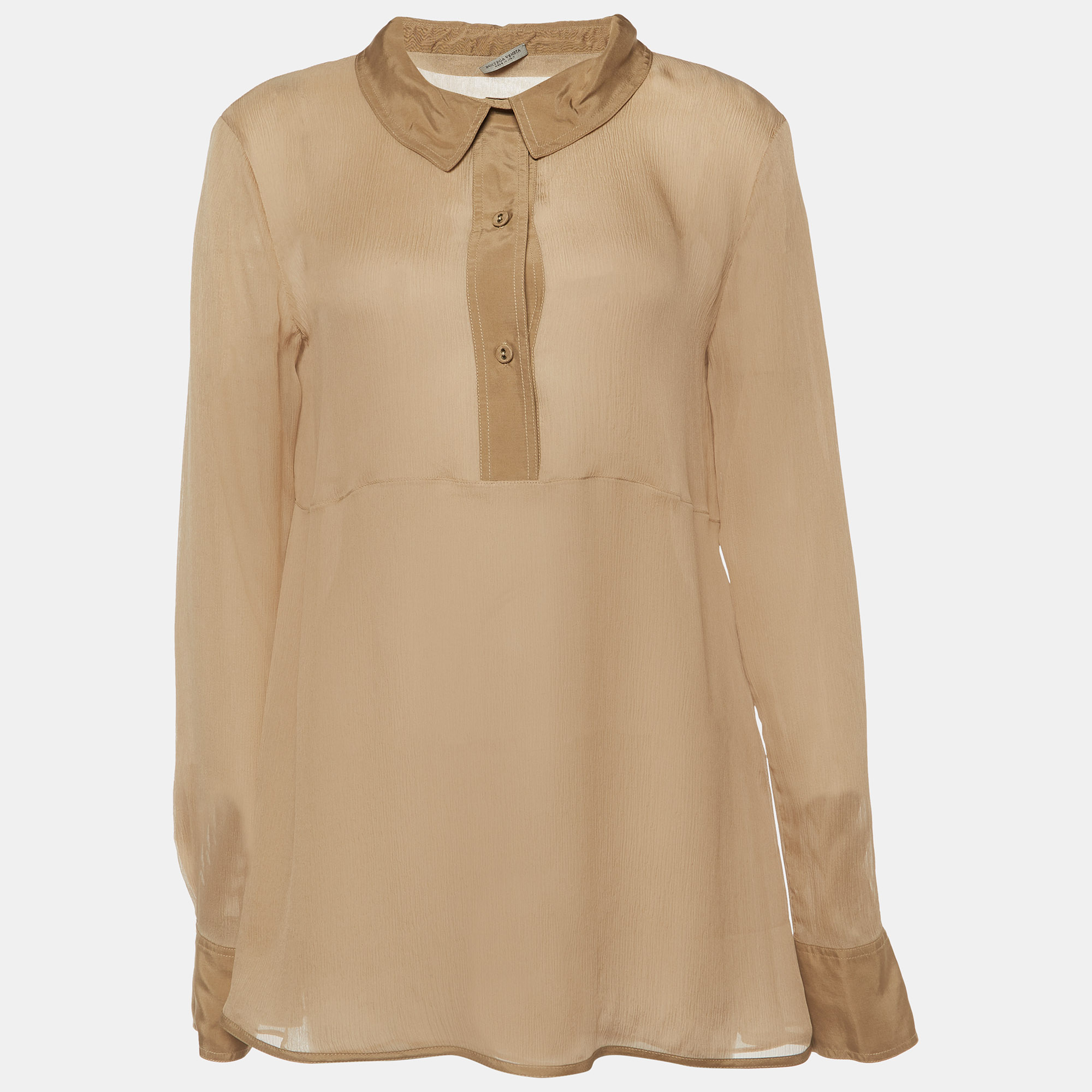Bottega Veneta Beige Silk Crepe Full Sleeves Top M, Shirts & Tops - Luxury Closet catalog