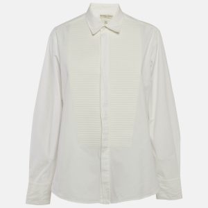Bottega Veneta White Front Pleated Panel Poplin Shirt L, Shirts & Tops - Luxury Closet catalog