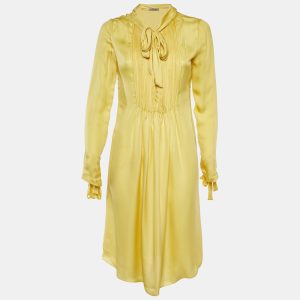 Bottega Veneta Yellow Silk Pleated Detail Tie Neck Dress M, Dresses - Luxury Closet catalog