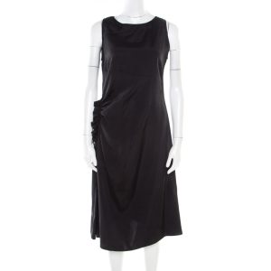Bottega Veneta Black Asymmetric Ruffle Draped Sleeveless Shift Dress S, Dresses - Luxury Closet catalog