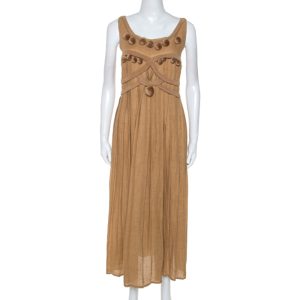 Bottega Veneta Camel Beige Linen Pom Pom Detail Pleated Dress L, Dresses - Luxury Closet catalog