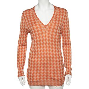 Bottega Veneta Orange Chevron Knit V-Neck Long Sleeve Sweater M, Sweaters & Cardigans - Luxury Closet catalog