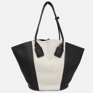 Bottega Veneta Black/Off-white Leather and Canvas Basket Large Tote Bag, Tote Handbags - Luxury Closet catalog