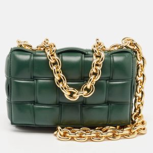 Bottega Veneta Green Leather Padded Chain Cassette Top Handle Bag, Satchels - Luxury Closet catalog