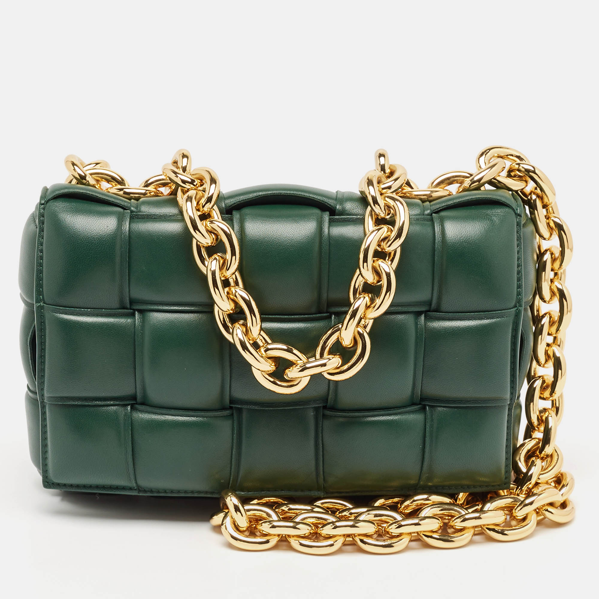 Bottega Veneta Green Leather Padded Chain Cassette Top Handle Bag, Satchels - Luxury Closet catalog