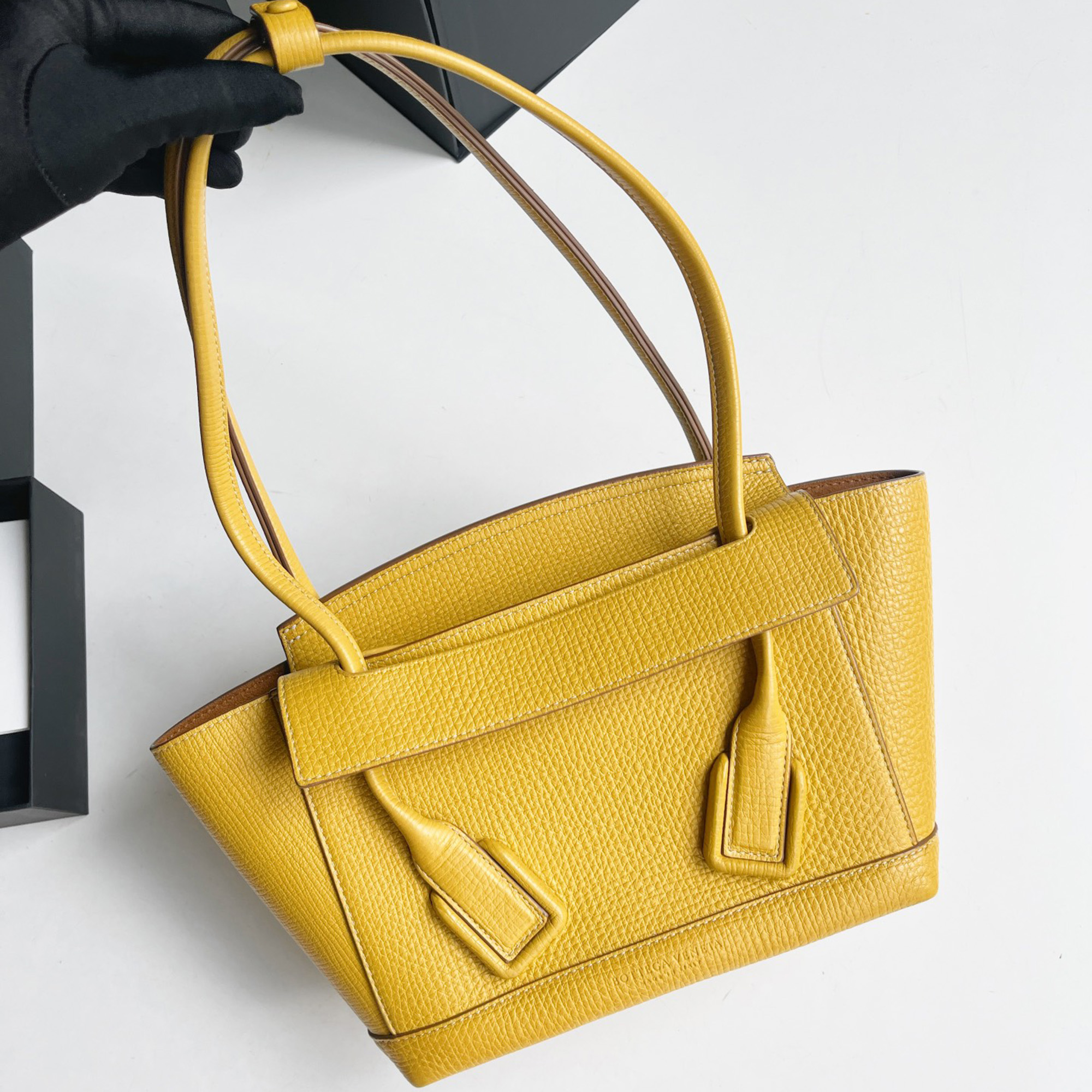 Bottega Veneta Mustard Yellow Leather Small Aroc 33 Tote, Tote Handbags - Luxury Closet catalog