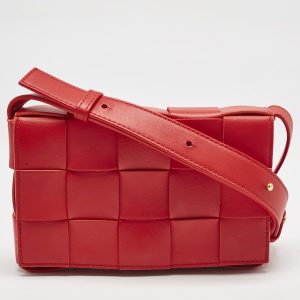 Bottega Veneta Red Intreccio Leather Small Cassette Crossbody Bag, Handbags - Luxury Closet catalog