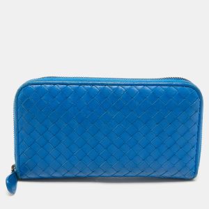 Bottega Veneta Blue Intrecciato Leather Zip Around Wallet, Wallets & Money Clips - Luxury Closet catalog