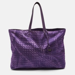Bottega Veneta Purple Intrecciato Printed Nylon and Leather Tote, Tote Handbags - Luxury Closet catalog