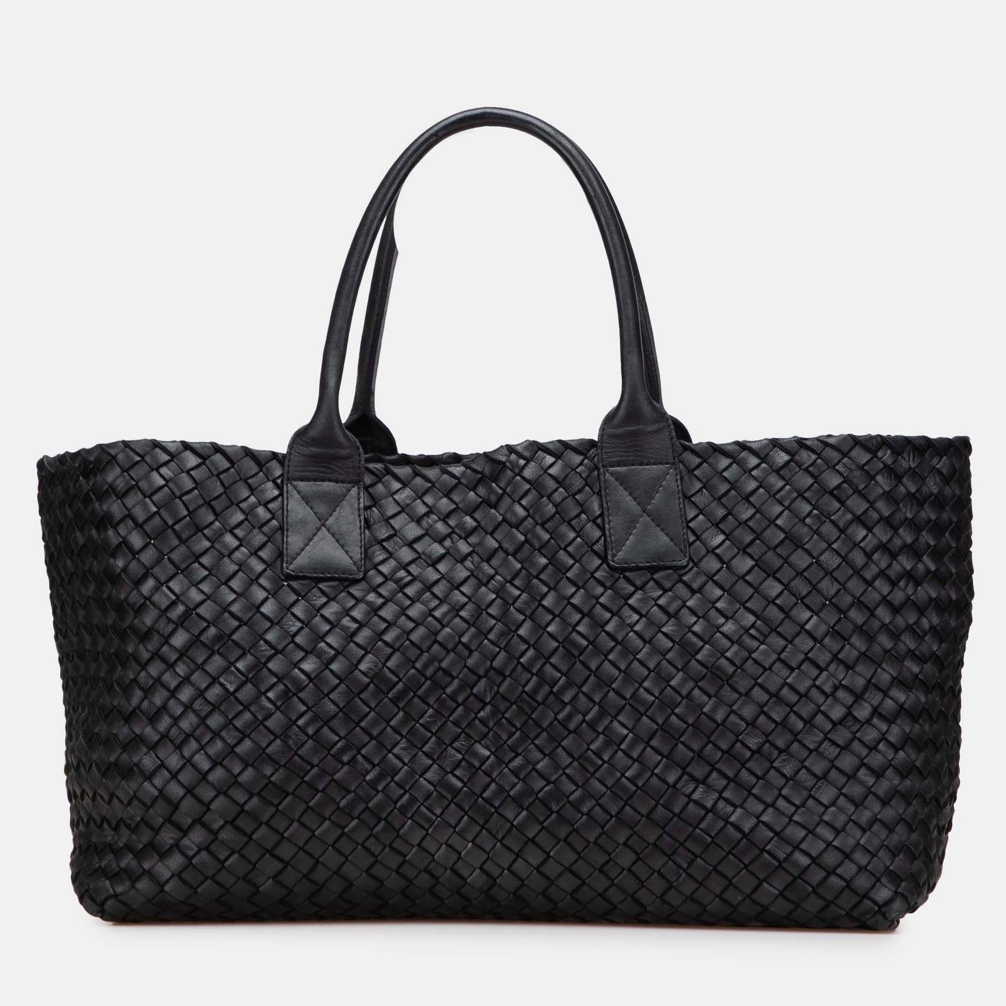 Bottega Veneta Black Medium Lambskin Intreccio Cabat Tote, Tote Handbags - Luxury Closet catalog