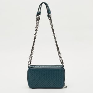 Bottega Veneta Teal Blue Intrecciato Leather Small Double Zip Shoulder Bag, Shoulder Bags - Luxury Closet catalog