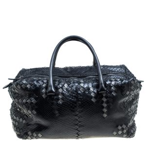 Bottega Veneta Black Python and Leather Intrecciato Detail Brick Bag, Tote Handbags - Luxury Closet catalog