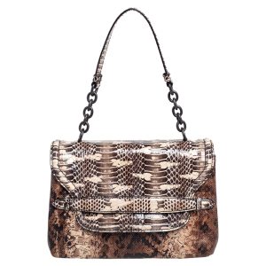 Bottega Veneta Brown Intrecciato Karung and Watersnake Detail Flap Shoulder Bag, Shoulder Bags - Luxury Closet catalog