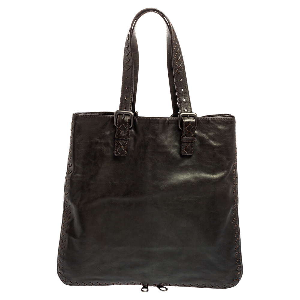 Bottega Veneta Dark Brown Intrecciato Trim Leather Expandable Tote, Tote Handbags - Luxury Closet catalog