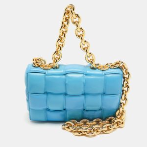 Bottega Veneta Blue Intrecciato Leather Cassette Padded Chain Bag, Shoulder Bags - Luxury Closet catalog