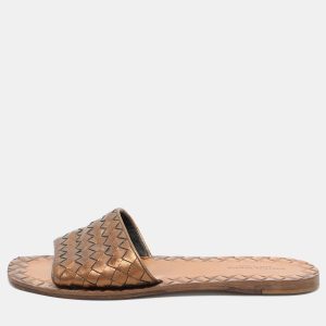 Bottega Veneta Gold Intrecciato Leather Flat Slides Size 37, Flats - Luxury Closet catalog